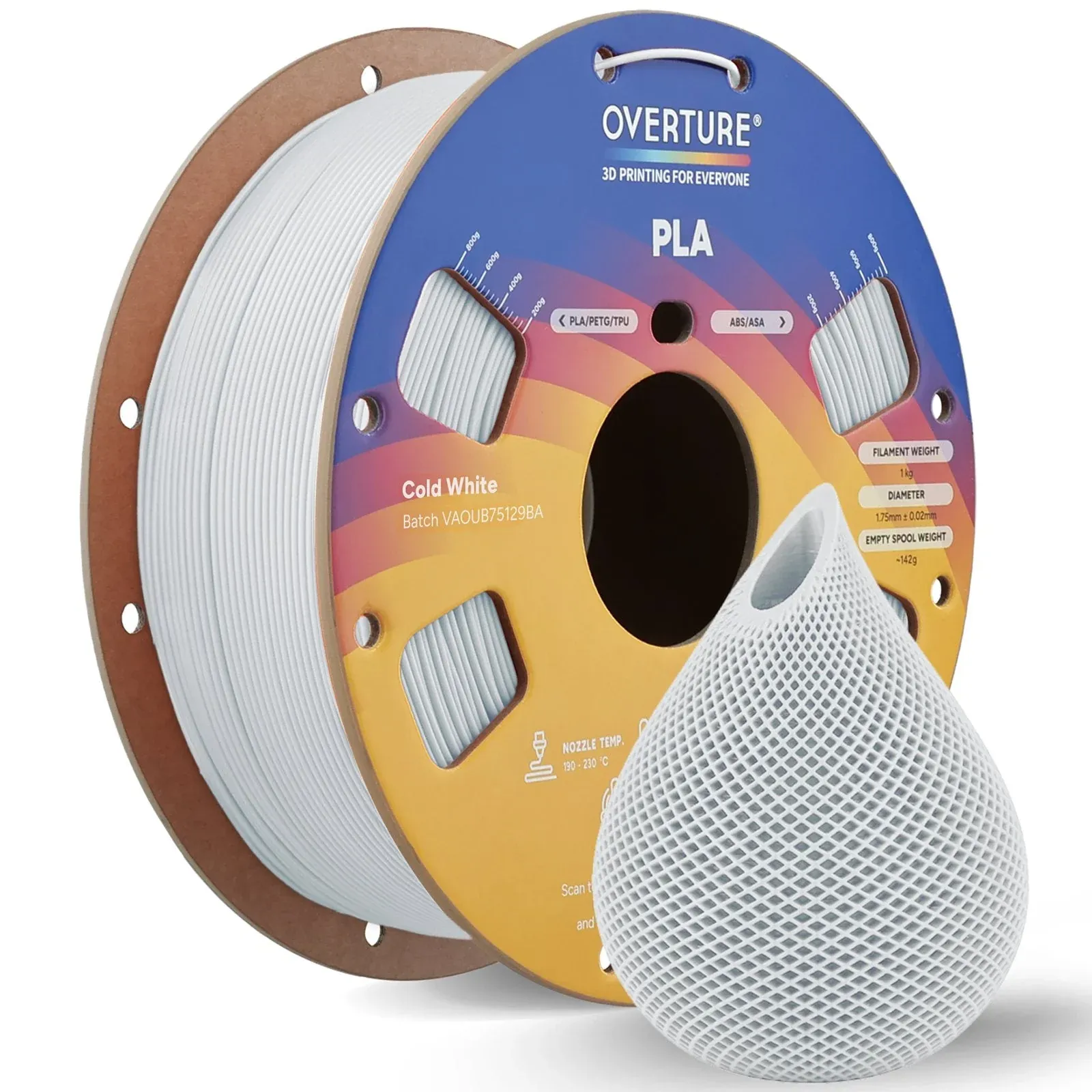 Overture PLA Standard Cold White - Photo by Overture
