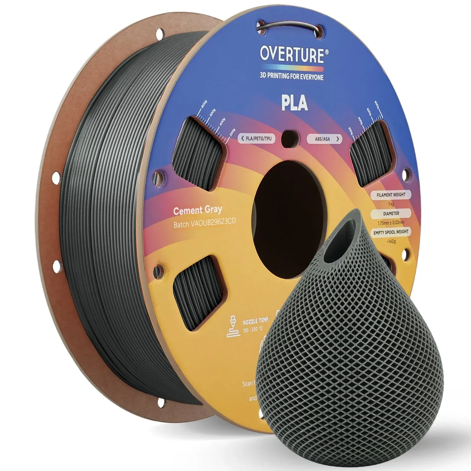 Overture PLA Cement Gray - Photo by Overture